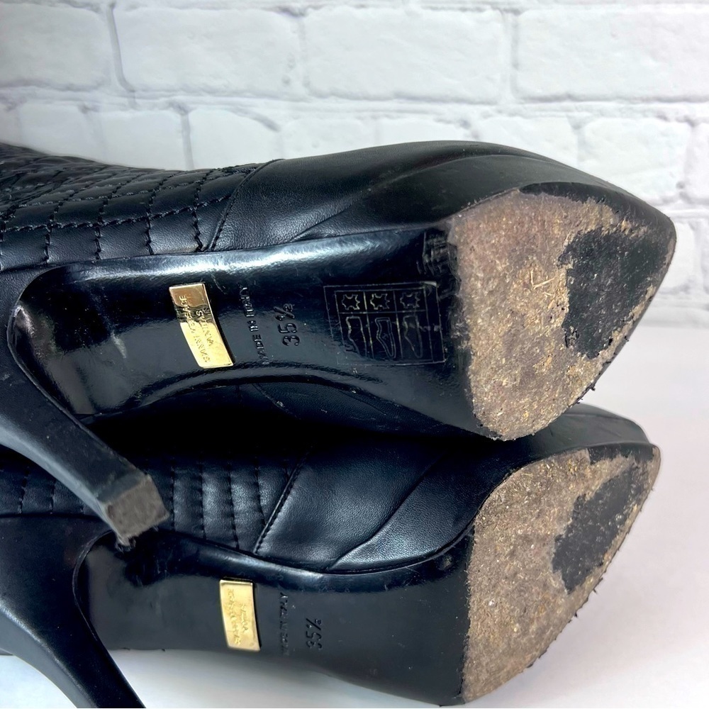 Versace Sexy Knee High Black Leather Quilted Stiletto Platform Heel Boots 35.5 - Picture 6 of 16